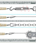 Hardware including turnbuckles, carabiners, and cables for installing Beige 10 By 16 Foot Rectangle Shade Sail.