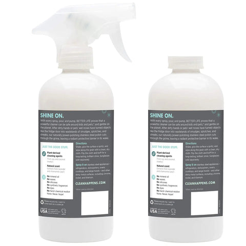 Back view of Stainless Steel Cleaner 2 Pack 16 Oz Streak Free Polish bottles with chamomile lavender scent labels.