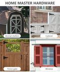 Image showing 8 Inch Heavy Duty Decorative T Strap Hinges on animal shelters, cabinets, fence gates, and windows by Home Master Hardware.
