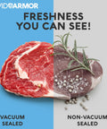 Chamber Vacuum Sealer Pouches Set Pro Grade 3.5 Mil Heavy Duty BPA Free Bags showing freshness of vacuum sealed meat.