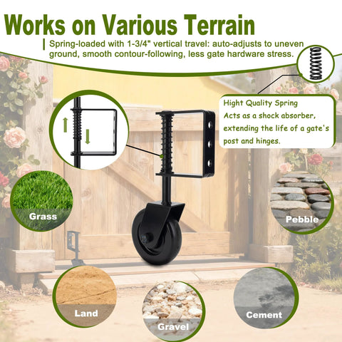 4.3 Inch heavy duty gate wheel spring loaded caster TPR non slip wheel on terrain types grass pebble land gravel cement