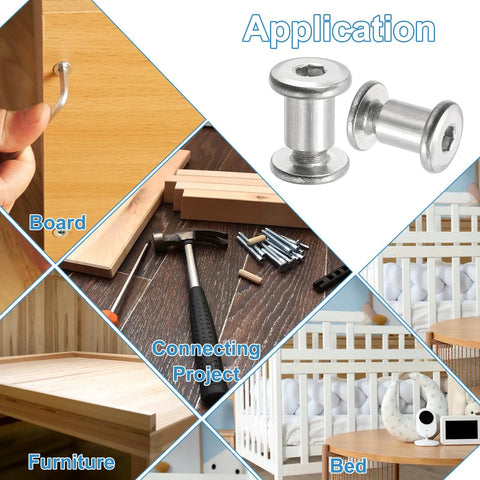 Reliable Hex Chicago Screws And Socket Cap Bolts Made For Scrapbook Binding Leatherwork And Furniture Fix Ups M8 X 25 mm Connecting Posts Complete Kit Silver Finish displayed in furniture application.