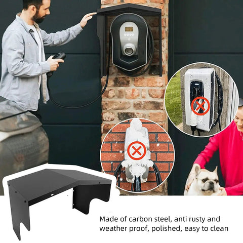 Badass Electric Vehicle Charger Cover Outdoor Protective Roof for Wall Boxes and Charging Piles with sleek carbon steel design.