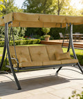 Replacement Patio Swing Canopy For Callimont Park 3 Seat Swing, 80 X 46 Inch, beige canopy on outdoor swing in garden