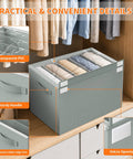 Four Pack Gray Closet Organizers And Storage Bins Heavy Duty Fabric Wardrobe Dividers with PVC top and sturdy handle.