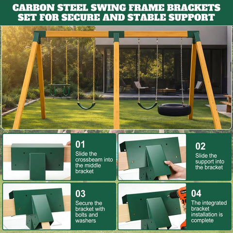 Heavy Duty Swing Set Bracket Kit For DIY Outdoor Playground Three Piece A Frame Hardware Set Built Tough With Two Main Brackets And One Middle Bracket Green Finish For Easy Assembly