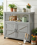Wooden Patio Bar Table With Storage And Cedar Outdoor Buffet Cabinet Sideboard Serving Station With Double Layer Tabletop