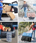Slick Folding Luggage Cart With Wheels Lightweight Hand Truck And Portable Trolley Dolly For Airport Travel Expandable Aluminum Base Handles 120 Pounds Smooth Rolling Wheels used for carrying bags and boxes in various settings.