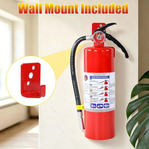 Professional Grade ABC Dry Chemical Fire Extinguisher With Wall Mount 2A 10B C Rating, mounted on wall with instructions visible.