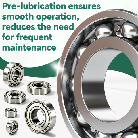 Rugged Heavy Duty Carbon Steel Ball Bearing Assortment Kit With Six Essential Sizes Of Pro Grade Deep Groove Rollers, pre-lubricated.