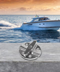 Round Twist Lock Latch 316 Stainless Steel Marine Boat Hardware For Cabin Doors on a sleek boat deck over water.