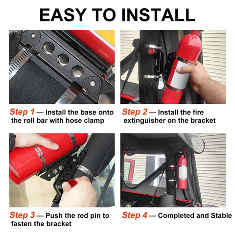 Installation steps for Quick Release Fire Extinguisher Mount For Roll Bars Aluminum Bottle Holder on Jeep Wrangler