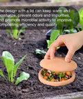 Worm Composting Bin For Garden Use Ceramic Outdoor Bin With Holes And Lid 10 By 4.13 By 4.13 Inches Easy Backyard Recycling shown on soil