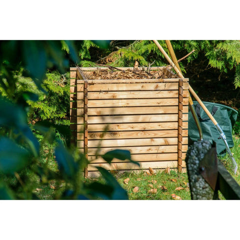 Green Label Larch Wood Composter With Plug In System, Square 79 Cm Per Side, solid wood in garden setting