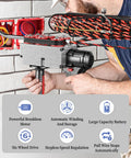 Pro Grade Cordless Fish Tape No Sweat Electric Wire Threading Tool Automatic Cable Feeder Adjustable Speed Wire Puller Straight Up Quality For Contractors Easy Wall Run 15 Meter Line in use with brushless motor and wire feed system.