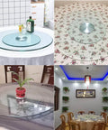 Real Deal Tempered Glass Lazy Susan Rotating Turntable Slick Bearing Swivel Serving Tray For Modern Kitchen And Dining Table Clear Glass Platter Eighty Inch Diameter on various tables