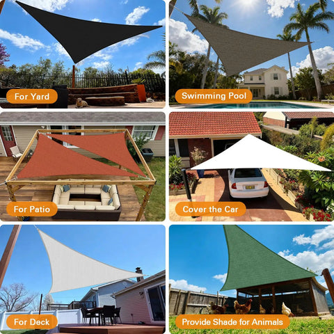 Sun Shade Sail For Outdoor Deck And Patio And Backyard 24 By 24 By 33.9 Feet Triangle With Curved Edges Heavy Duty 185GSM HDPE UV Permeable