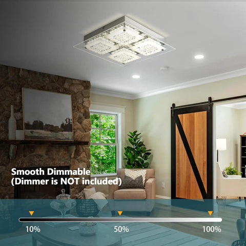LED Crystal Flush Mount Ceiling Light Dimmable Glass Fixture Dope Look For Kitchen Island Hallway Bedroom And Bathroom Modern Square Design 4000K 24W High Refractive Crystal For Elegant Home Lighting in living room