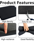 High density black polyurethane foam sheet, easy to cut, showcasing flexibility and resilience for custom seats.
