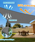 Rectangle Shade Sail 12x20 Foot Dark Gray Outdoor Sun Shade Canopy installed over patio with chairs, UV blocking, breathable HDPE