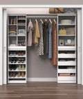 Versatile Modular Storage Shelf With Three Adjustable Shelves Stackable Closet Organizer featuring storage for clothes and shoes.