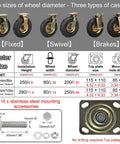 Top Shelf Rubber Industrial Casters 4 Pack Pneumatic Wheels with two sizes, fixed, swivel, and brake options.