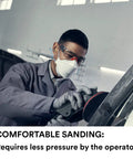 Operator using Xtract Net Disc 710W 6 Inch Hook And Loop Sanding Discs Pack Of 50 for metal sanding with mask and goggles