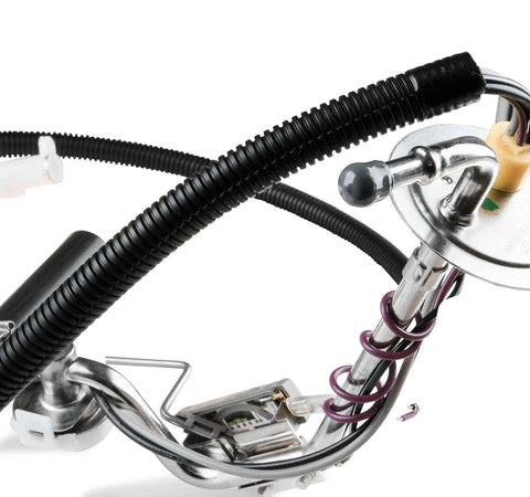Plug And Play Oem Style Efi Fuel Tank Module With Heavy Duty Flow Pump and Internal Pressure Regulator Custom Tuned For Hardcore Muscle Car Engine Builds close-up view of fuel pump components