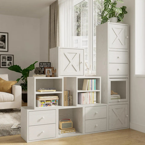 Stackable Cube Storage Organizer For Home And Office DIY Modular Shelving Cubes For Books Clothes Toys And Decor Built With Sturdy 18mm Panels Hidden Bolts Anti Tip Kit Mortise And Tenon Joints Free Stacking Design In White Washed Finish