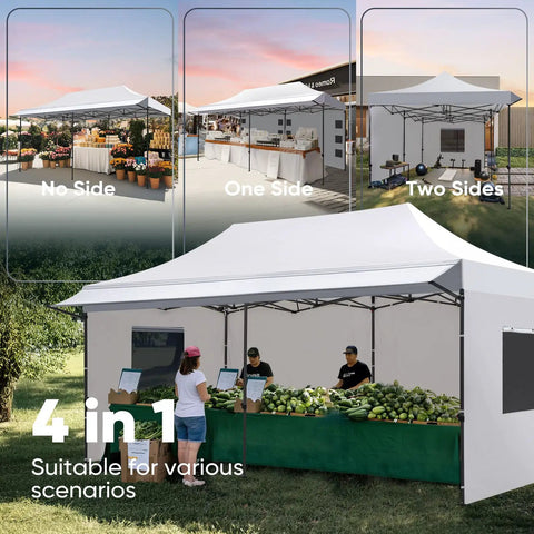 Heavy Duty 10x20 Pop Up Canopy Tent With 3 Removable Sidewalls, Commercial Grade Instant Shelter in a market setting