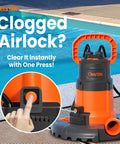 Smart Auto Pool Cover Pump Quarter HP 2160 GPH with airlock clearing button, sitting at poolside.
