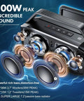 Beast Bluetooth Speaker for Outdoors 100W Peak Power IPX6 Waterproof Boombox with exposed dual subwoofers and bass radiator