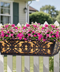 Two Pack 24 Inch Window Box Planters With Adjustable Brackets Coco Liners And Fabric Grow Bags For Deck Railing Balcony And Outdoor Garden Use Great For Sunlit Patios And Porches With Easy Mount Brackets And Durable Waterproof Finish shown with vibrant flowers against a garden backdrop.