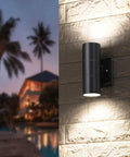 Modern Outdoor Wall Light 4 Pack Black Aluminum Finish Porch Garage Exterior Lighting IP65 Waterproof And Dustproof With Upper And Lower Cover Design For Easy Bulb Replacement And Added Dope Curb Appeal mounted on brick wall