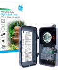 Heavy Duty Digital Pool Timer Switch Rugged Wall Mount Weatherproof Metal Housing Lockable Door opened for outdoor use.