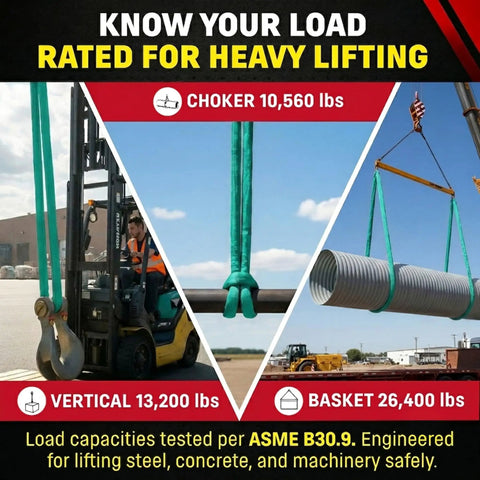 Kickass Heavy Duty Endless Round Polyester Rigging Sling Six Foot Green Double Ply Cover built tough for industrial lifting in use.