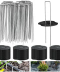 Heavy Duty U Shaped Galvanized Landscape Fabric Pins 200 Pack 6 Inch Garden Stakes With 100 Gaskets for weed barrier and decoration