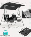 Two Seat Outdoor Porch Swing With Adjustable Canopy Heavy Duty 650 Lbs Capacity Pivot Storage Table Cup Holders And Cushions