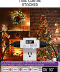 Slick Indoor Dual Plug In Countdown Timer Outlet Two Pack With Big Screen Auto Shut Off and Zero Hassle Memory Loop feature in festive setting.