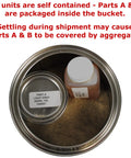 Quick Setting Epoxy Concrete Floor Patch Two Gallon Light Gray Rapid Cure Mix inside metal bucket with Parts A & B.