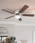 Low Ceiling Friendly Hugger 52 Inch White Ceiling Fan With Bowl Light Kit featuring dual finish blades white on maple.