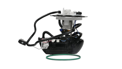 Complete Direct Fuel Pump And Level Sensor Module Assembly With Inline Filter and Pressure Regulator, side view with green seal.