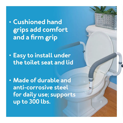 Cushioned grabs on Straight Up Sturdy Toilet Safety Frame With Adjustable Width That Keeps Bath Time Breezy Ergonomic Grab Bars For Elderly And Handicap Post Surgery Recovery Supports Up To 300 Lbs Pack Of Two