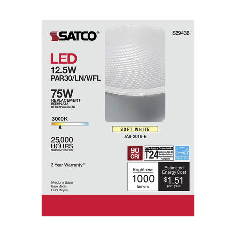 Box of 12.5W PAR30LN LED Reflector Bulbs Pack With 1000 Lumens, 60 Degree Beam, 3000K Soft White, E26 Medium Base