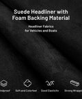 Babnecl suede auto headliner fabric with foam backing, black, 98in L x 58in W, interior roof replacement material