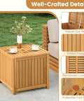 2 In 1 Outdoor Side Table With Storage In Acacia Wood Slatted Design With Umbrella Hole And Removable Base Square End Storage Box