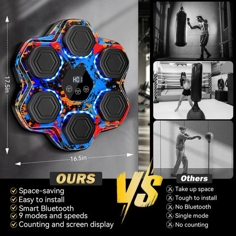Smart Bluetooth Boxing Trainer With Gloves, Wall Mounted Punching Machine for Kids and Grownups, LED display target