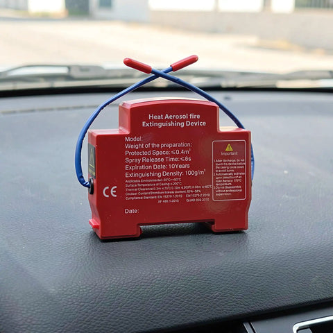 Hella Dependable Auto Aerosol Fire Extinguisher Setup For Underhood Engine Bay Defense With Rapid Thermal Trigger Auto Discharge in vehicle dashboard.