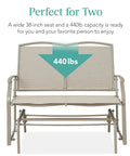 Two Person Outdoor Patio Swing Glider With Smooth Rocking Motion, Textilene Fabric Over Powder Coated Steel Frame For Weather Resistant Comfort On Deck Or Porch, A Cozy Two Seat Rocker, 38-inch seat, 440 lb capacity