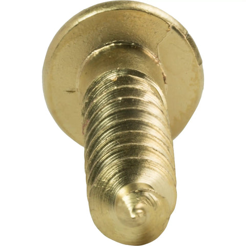 Close-up of Top Shelf Heavy Duty Solid Brass Wood Screw Featuring Round Head Slotted Drive and Partially Threaded Design.